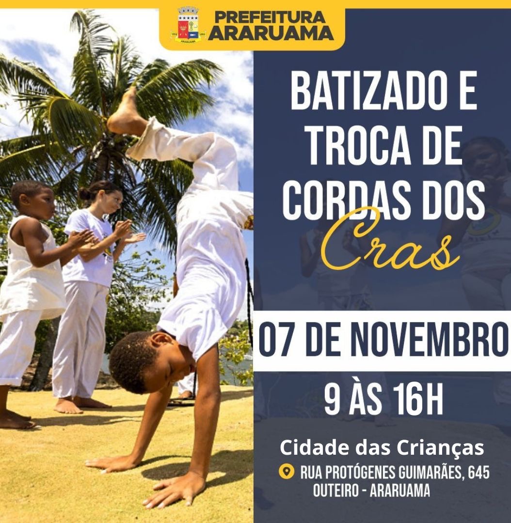 Prefeitura vai promover o “Festival da Capoeira” na Cidade das Crianças com batizado e troca de cordas dos alunos dos Cras