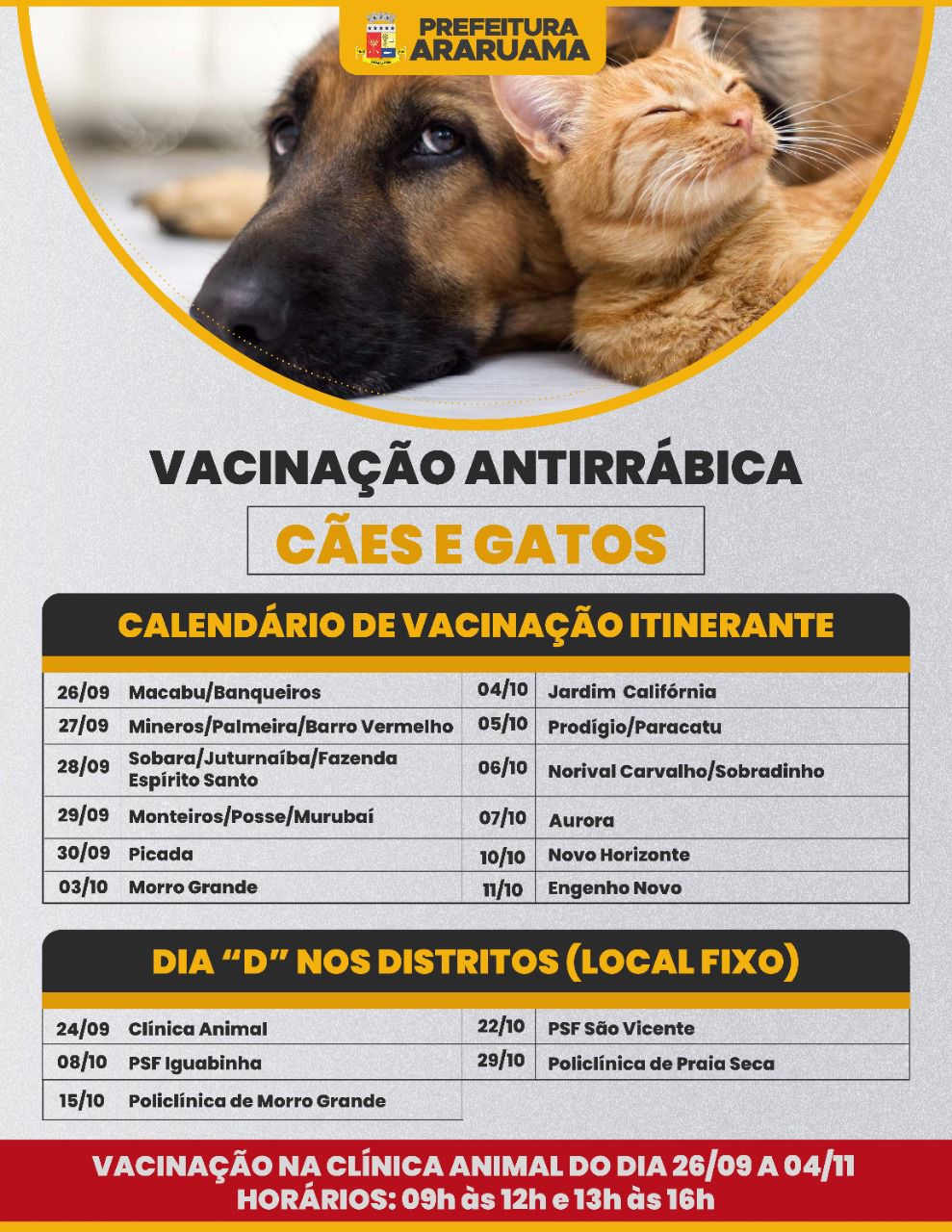 Prefeitura de Araruama vai realizar grande Campanha de Vacinação Antirrábica 2022, com o Dia D nos 5 distritos