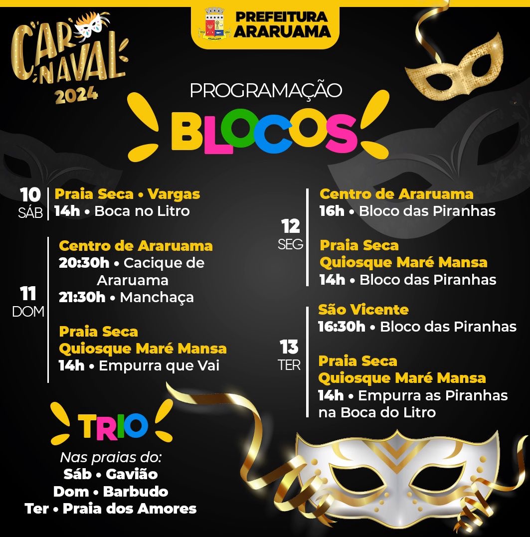 Programação dos Blocos de Carnaval em Araruama